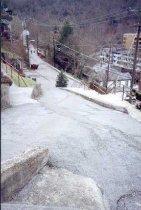 Steep hill to school